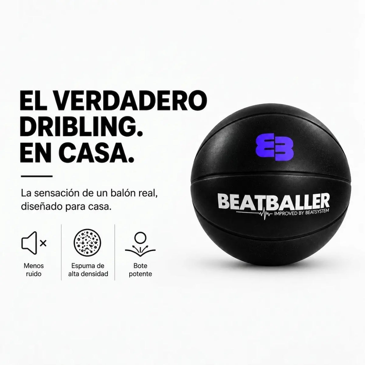 Balón de baloncesto silencioso Silent Beatball® de espuma PU de alta densidad para entrenar el dribling en casa con menos ruido y un bote realista.