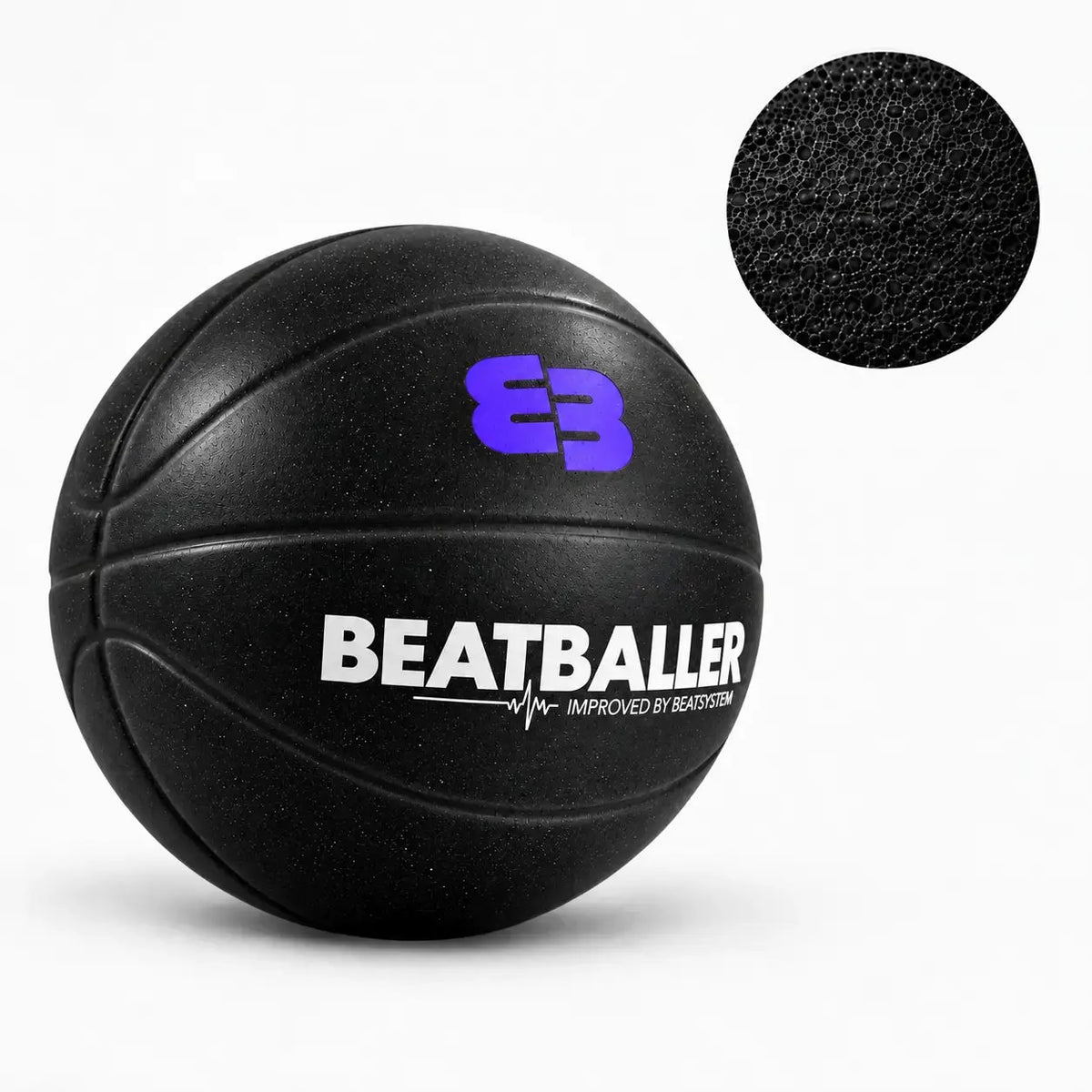 Silent Beatball® 2.0 noir Beatballer avec détail de la structure en mousse PU haute densité.