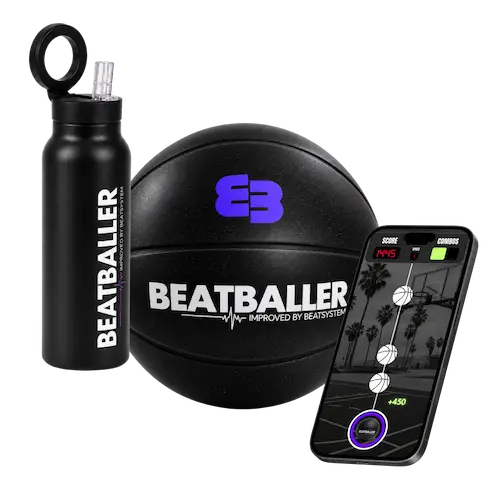 Training Pack Beatballer® avec Silent Beatball® 2.0, gourde isotherme avec support magnétique intégré et application de dribble sur smartphone.