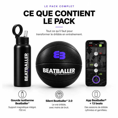 Training Pack Beatballer® avec Silent Beatball® 2.0, gourde isotherme avec support magnétique intégré et app de dribble Beatballer® avec 13 beats.