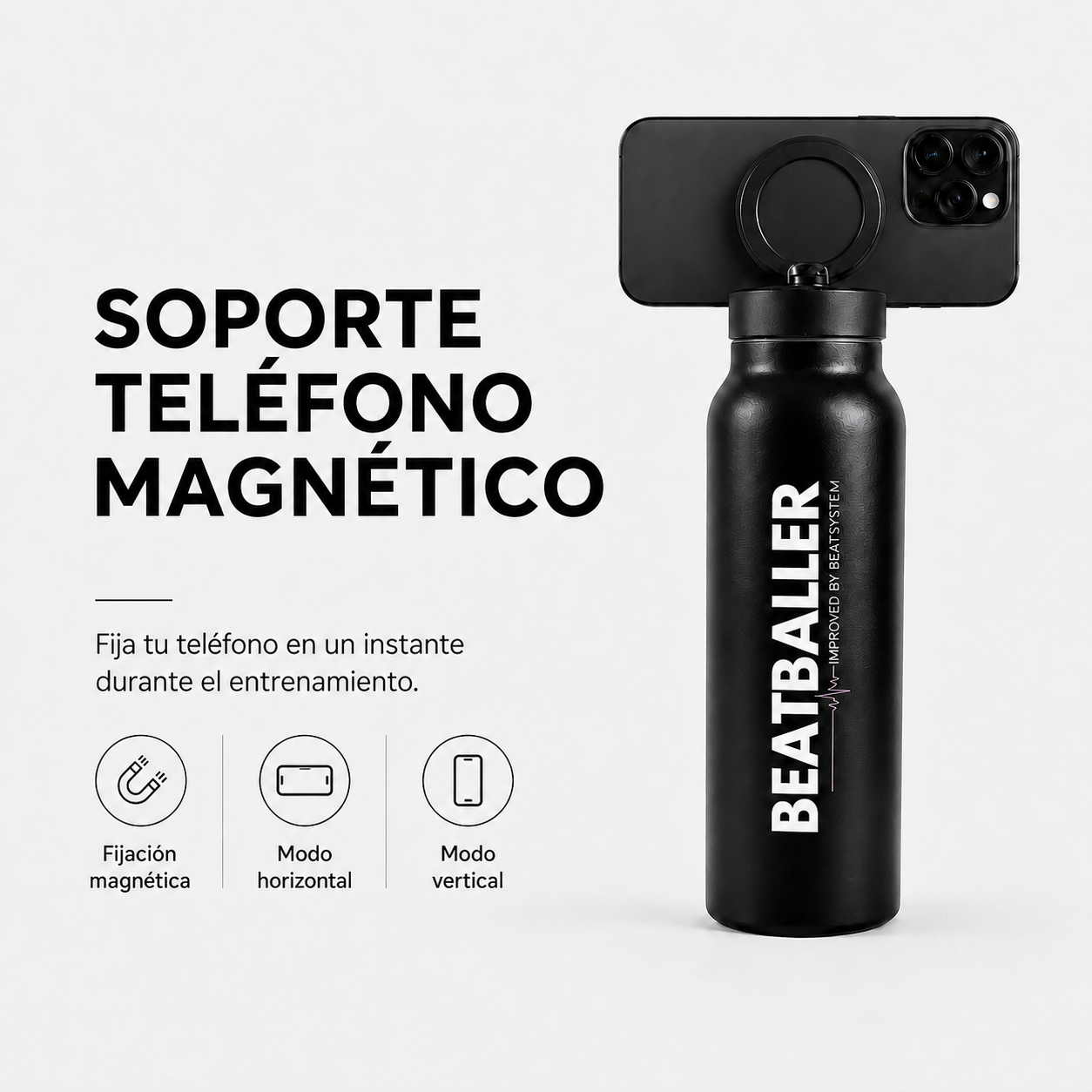 Botella isotérmica Beatballer® con soporte magnético para teléfono durante el entrenamiento