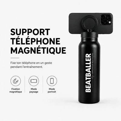 Gourde isotherme Beatballer® avec support téléphone magnétique pour garder l’écran visible pendant l’entraînement
