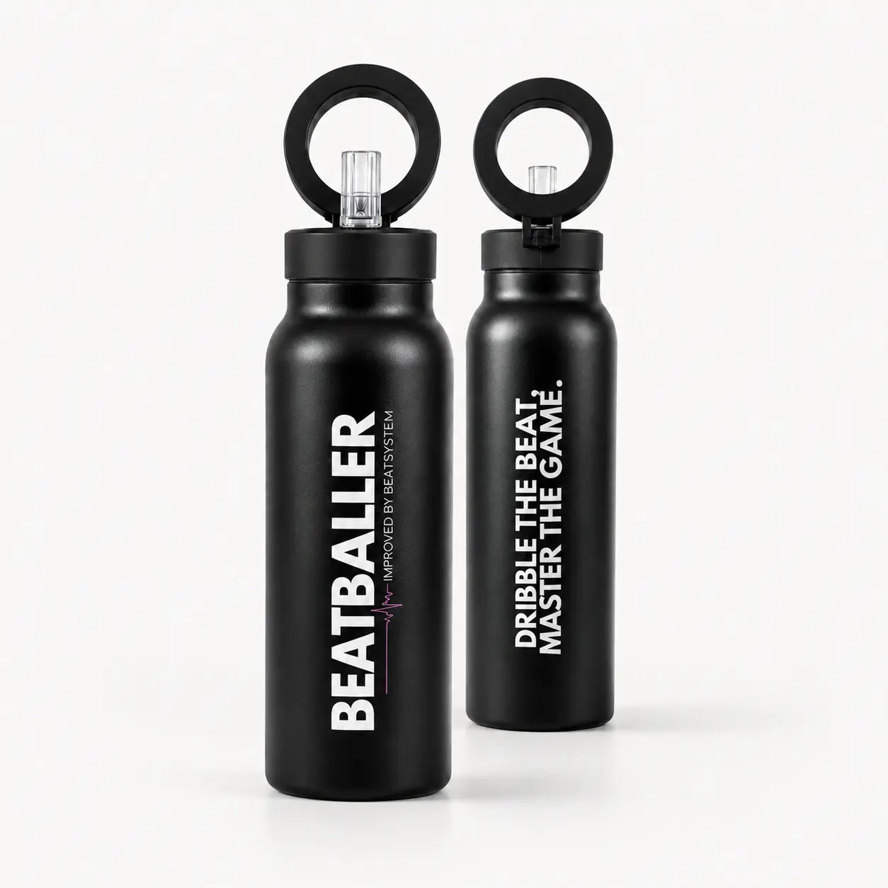 Gourde isotherme Beatballer® noire 750 ml avec design double face et support téléphone magnétique